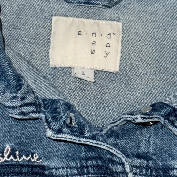 A New Day Hello Sunshine Embroidered Denim Jacket Raw Hem Blue Size L - Picture 2 of 7